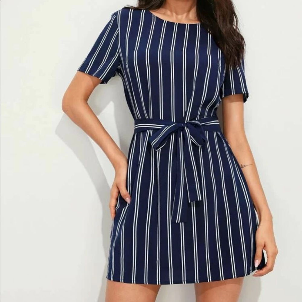 NWOT SHEIN Striped Dress with Belt